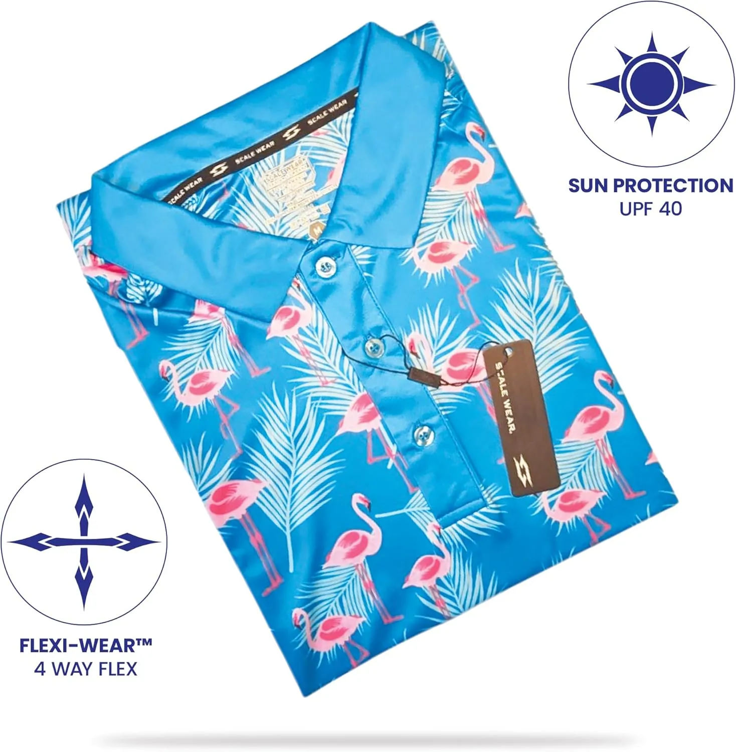 Tropical Hawaiian Golf Polo Shirt  Men Sizes S Thru 5XL Performance Moisture Wicking Dri Fit Flamingo Resort Wear Pickleball