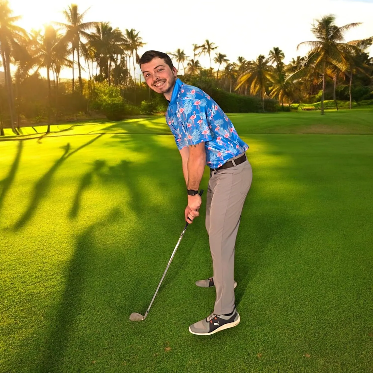 Tropical Hawaiian Golf Polo Shirt  Men Sizes S Thru 5XL Performance Moisture Wicking Dri Fit Flamingo Resort Wear Pickleball
