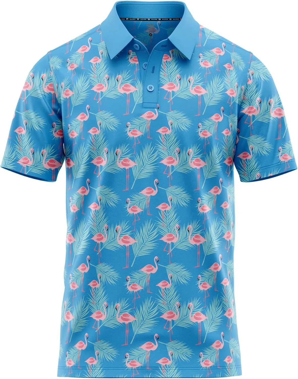 Tropical Hawaiian Golf Polo Shirt  Men Sizes S Thru 5XL Performance Moisture Wicking Dri Fit Flamingo Resort Wear Pickleball
