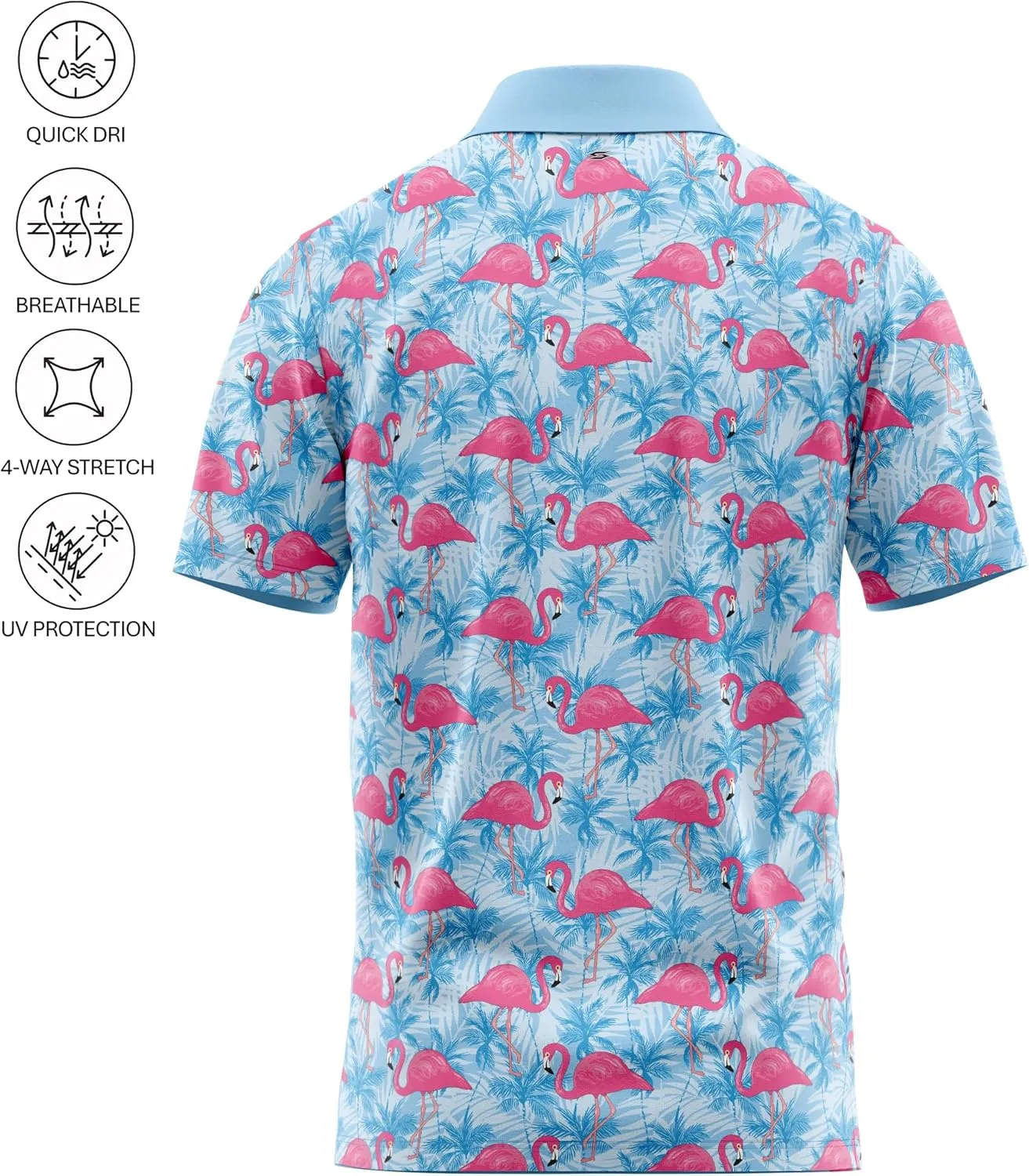 Tropical Hawaiian Golf Polo Shirt  Men Sizes S Thru 5XL Performance Moisture Wicking Dri Fit Flamingo Resort Wear Pickleball