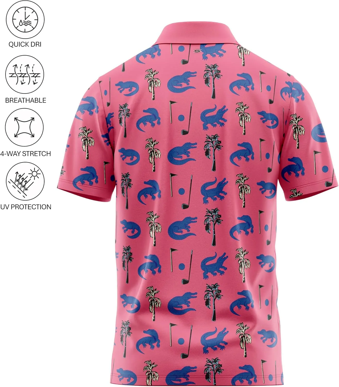 Tropical Hawaiian Golf Polo Shirt  Men Sizes S Thru 5XL Performance Moisture Wicking Dri Fit Flamingo Resort Wear Pickleball