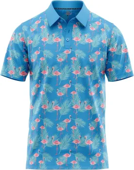 Tropical Hawaiian Golf Polo Shirt  Men Sizes S Thru 5XL Performance Moisture Wicking Dri Fit Flamingo Resort Wear Pickleball