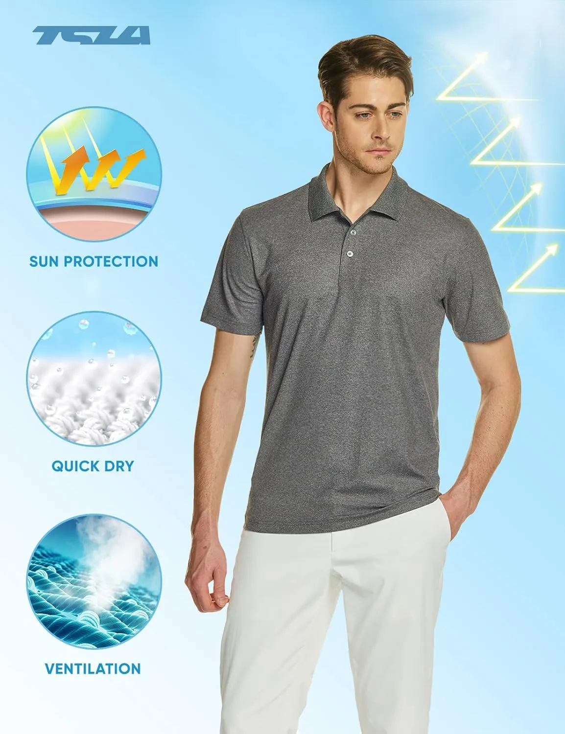 TSLA Men's Short Sleeve Polo Shirts, Regular fit Quick Dry Golf Shirts, Sports Performance Dri Flex Tech Solid Top Shirts