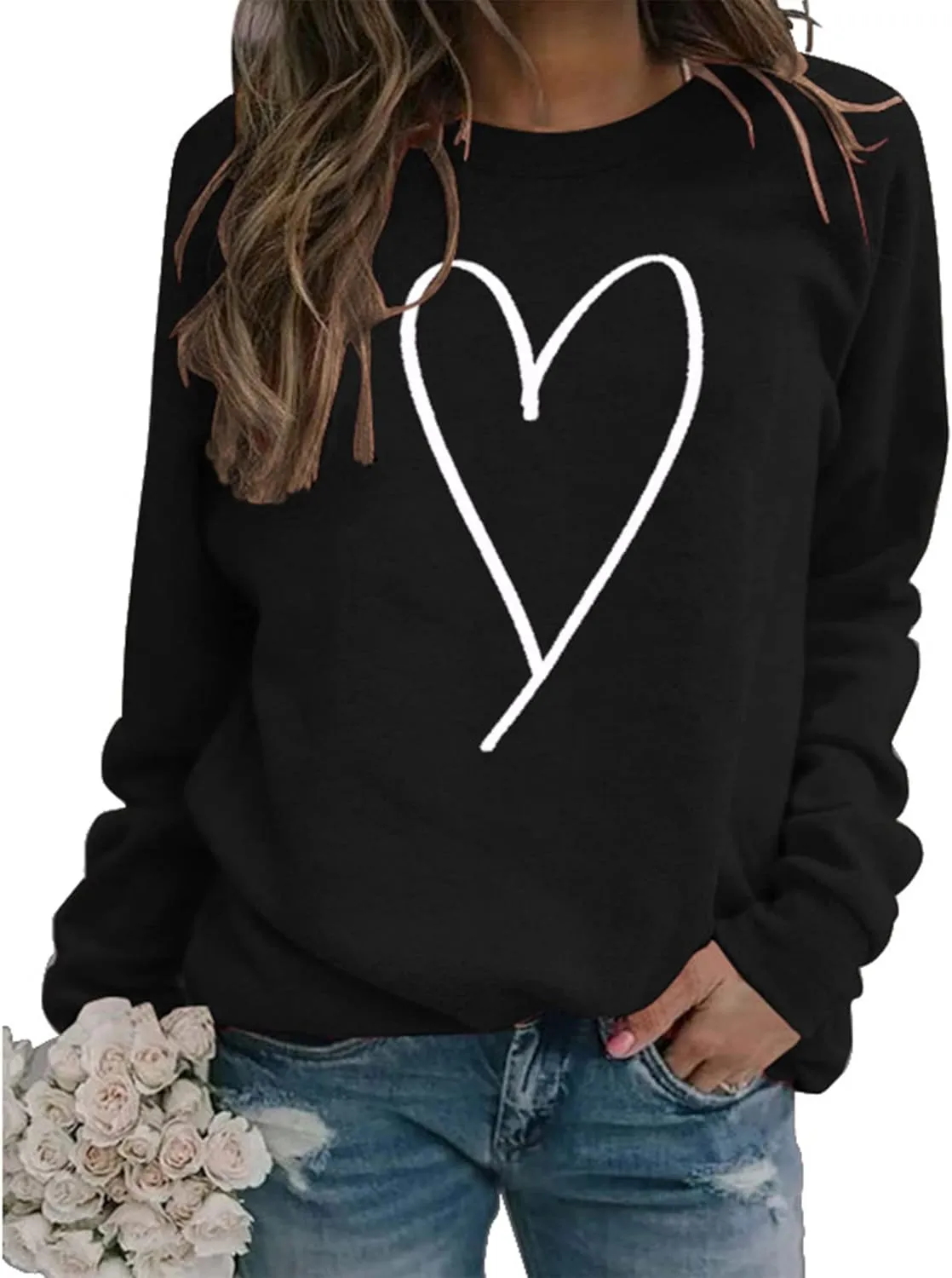Valentines Crewneck Pullover Shirts Women Long Sleeve Love Heart Sweatshirts Graphic Lover Gift