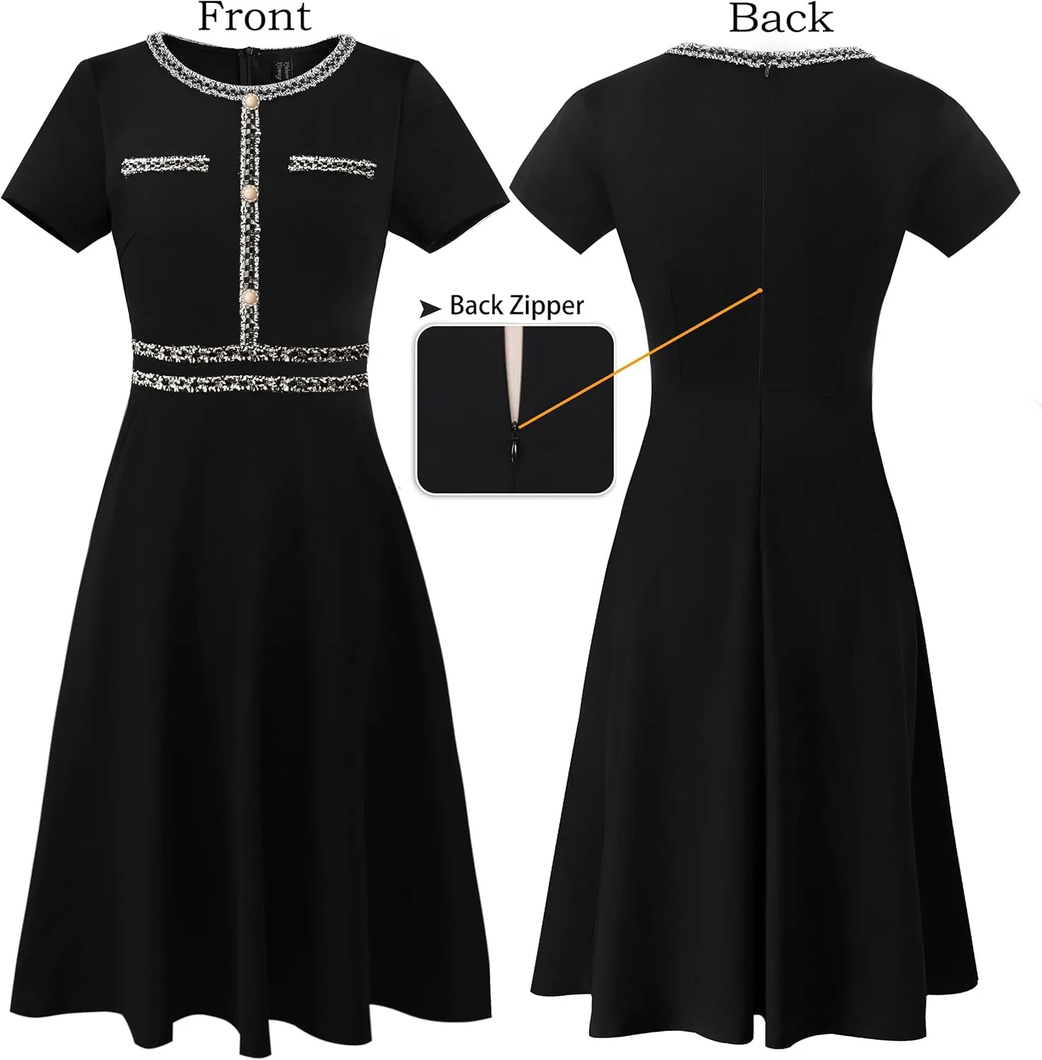 VFSHOW Womens Button Pockets Slim Wear to Work Office Business Party Patchwork A-Line Dress