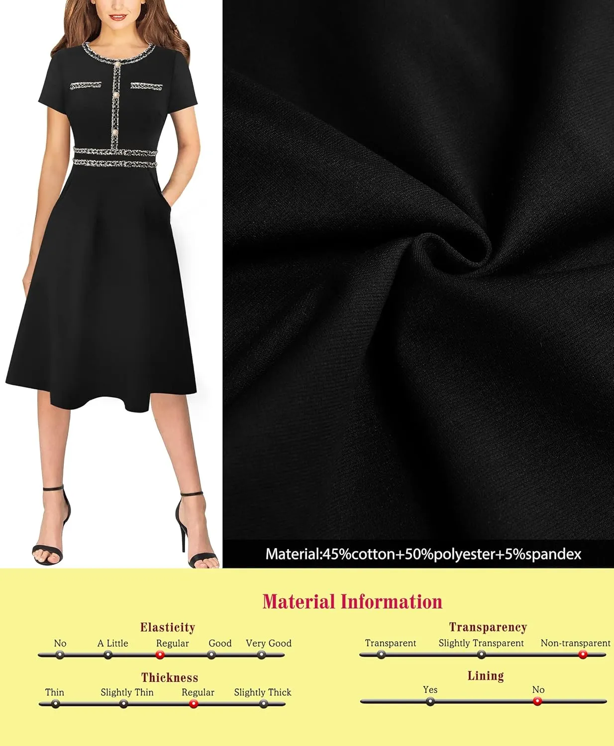 VFSHOW Womens Button Pockets Slim Wear to Work Office Business Party Patchwork A-Line Dress
