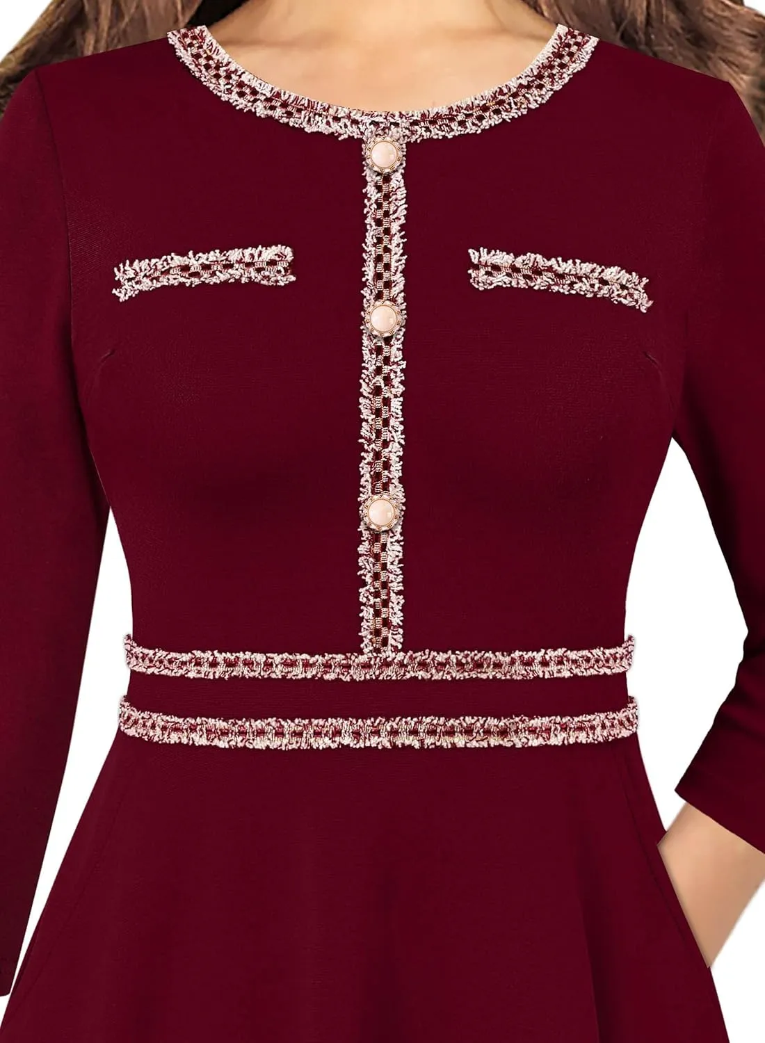 VFSHOW Womens Button Pockets Wear to Work Office Business Vintage Church Fit and Flare A Line Dress