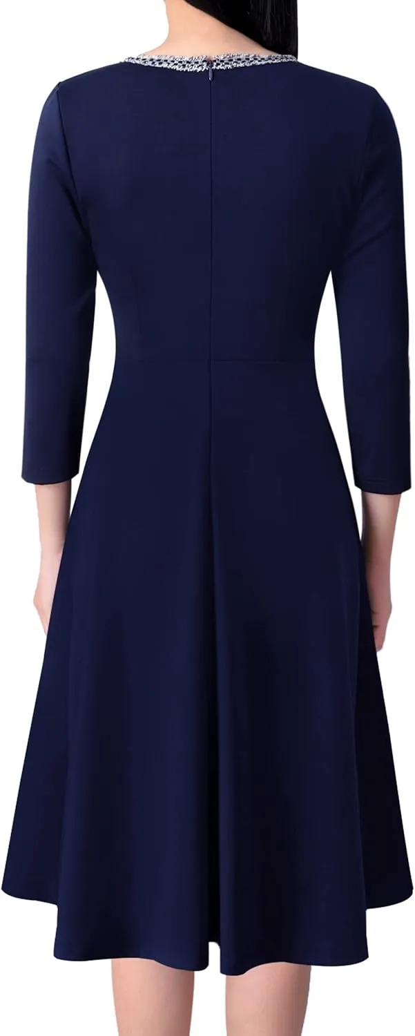 VFSHOW Womens Button Pockets Wear to Work Office Business Vintage Church Fit and Flare A Line Dress