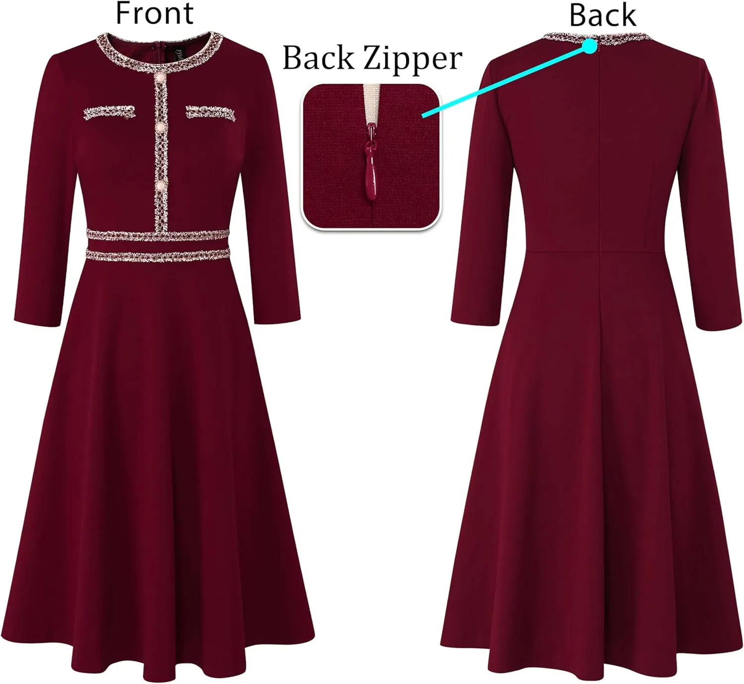 VFSHOW Womens Button Pockets Wear to Work Office Business Vintage Church Fit and Flare A Line Dress