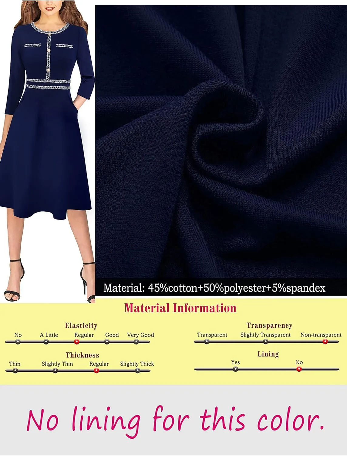 VFSHOW Womens Button Pockets Wear to Work Office Business Vintage Church Fit and Flare A Line Dress