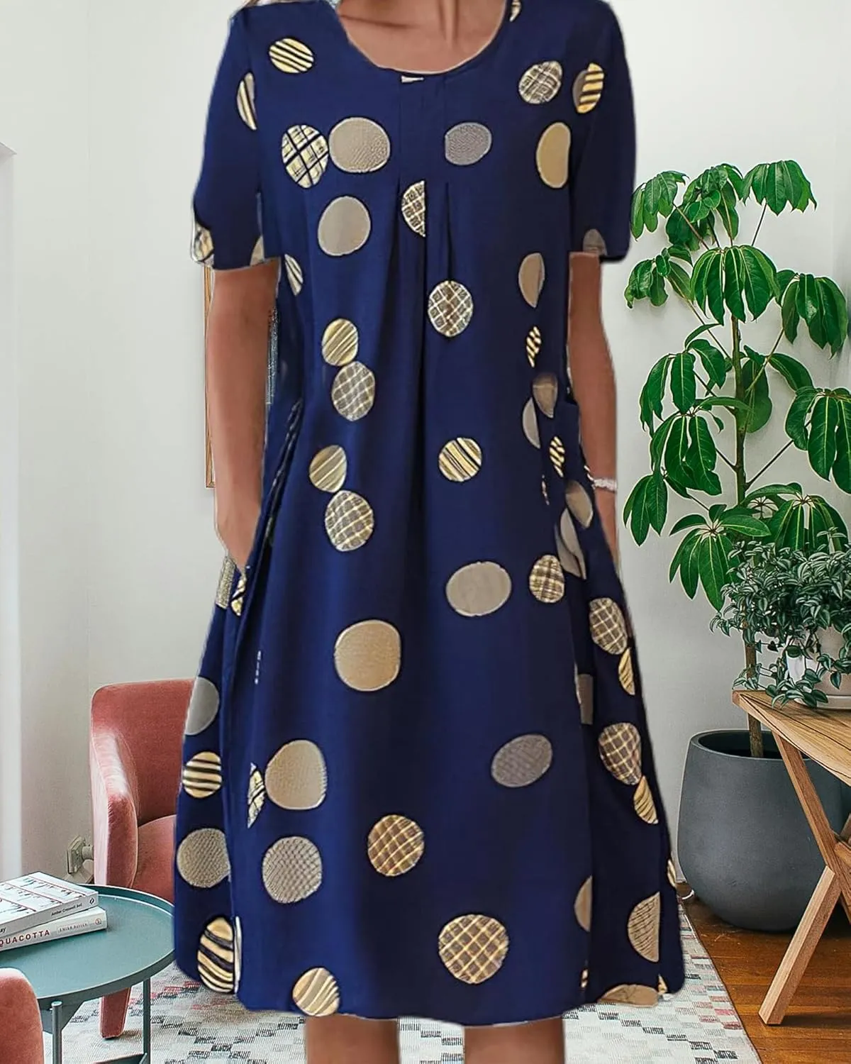 Women's Boho Dress Floral Print Short Sleeve T Shirt Dress 2025 Summer Casual Loose Swing Midi Dresses with Pockets
