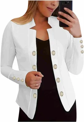 Women's Double Button Loose Fit Suit Jackets Notch Lapel Work Office Blazers Casual Open Front Blazer
