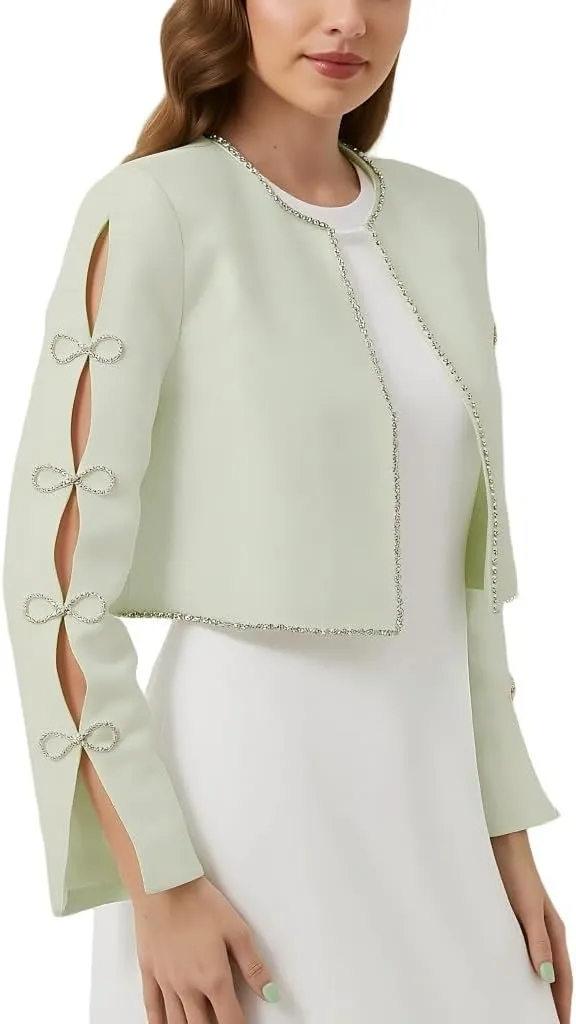 Women's Luxury Jackets Structured Dressy Jackets Crystals Short Cape Jacket, Wedding Guest Dinner Date Night, XS-XXXL