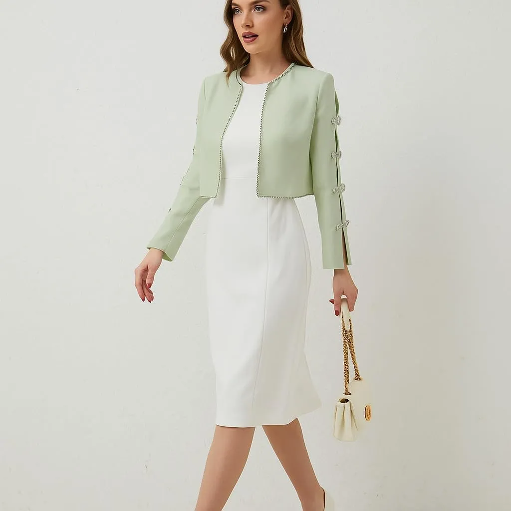 Women's Luxury Jackets Structured Dressy Jackets Crystals Short Cape Jacket, Wedding Guest Dinner Date Night, XS-XXXL