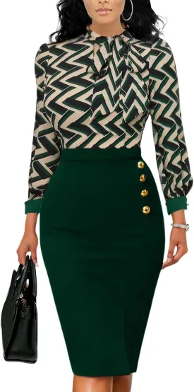 Work Dresses for Women Formal Long Sleeve Wear to Work Office Business Church Dress Elegant Party Midi Pencil Dresses