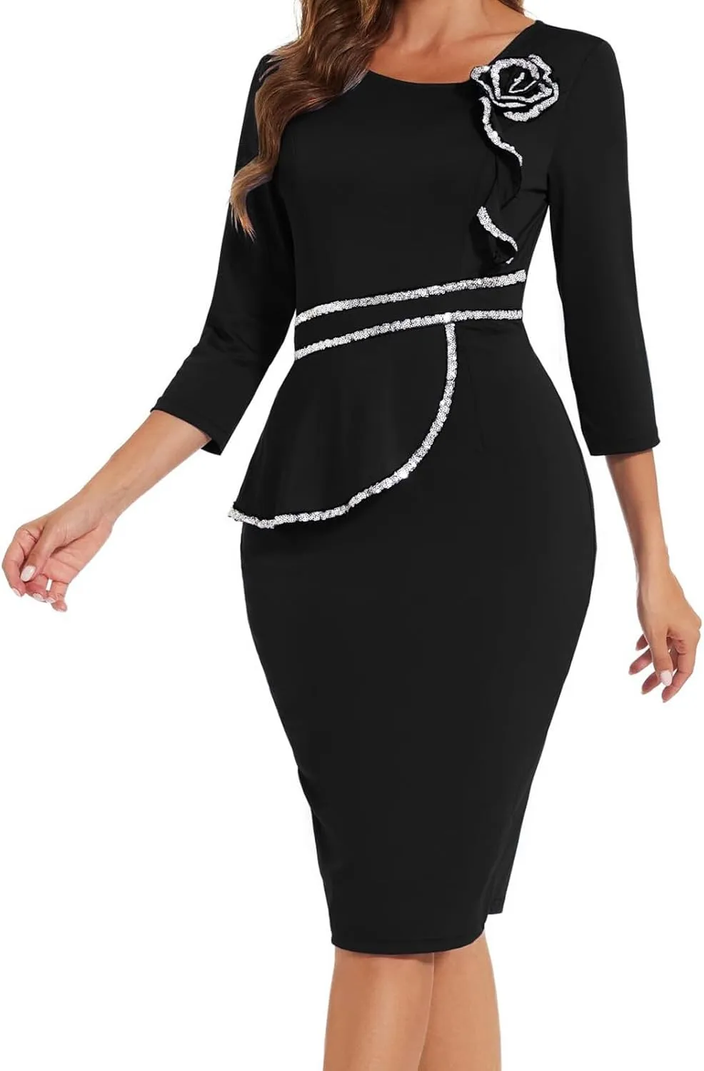 Work Dresses for Women Formal Long Sleeve Wear to Work Office Business Church Dress Elegant Party Midi Pencil Dresses