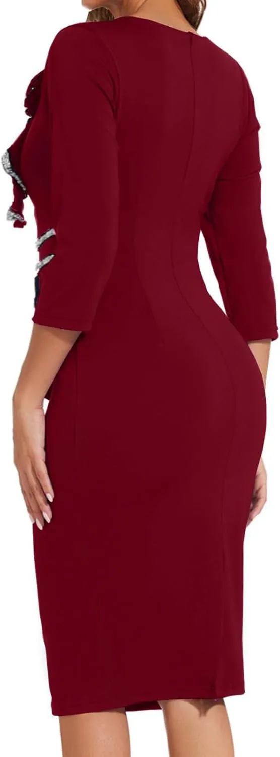 Work Dresses for Women Formal Long Sleeve Wear to Work Office Business Church Dress Elegant Party Midi Pencil Dresses