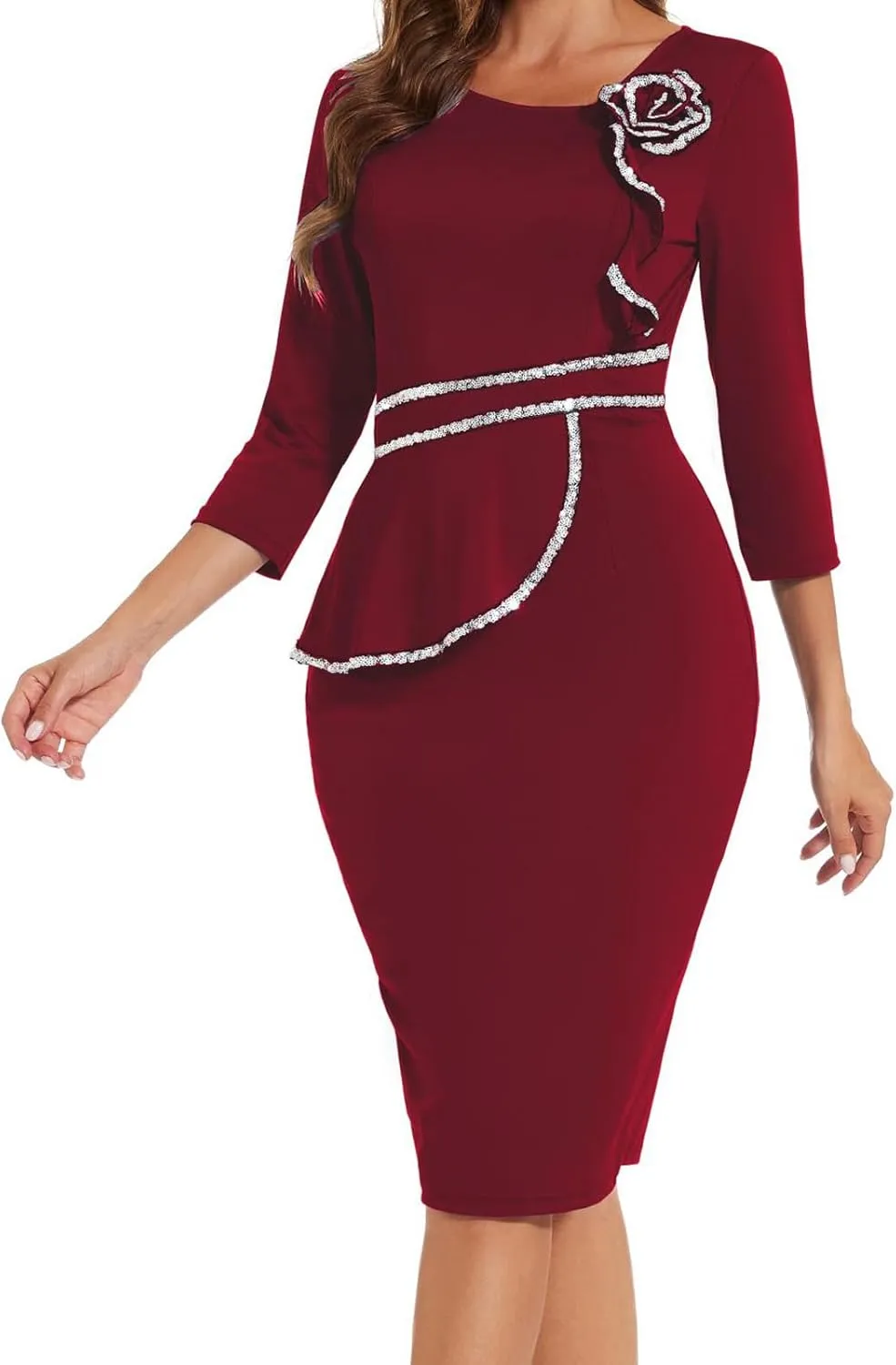 Work Dresses for Women Formal Long Sleeve Wear to Work Office Business Church Dress Elegant Party Midi Pencil Dresses