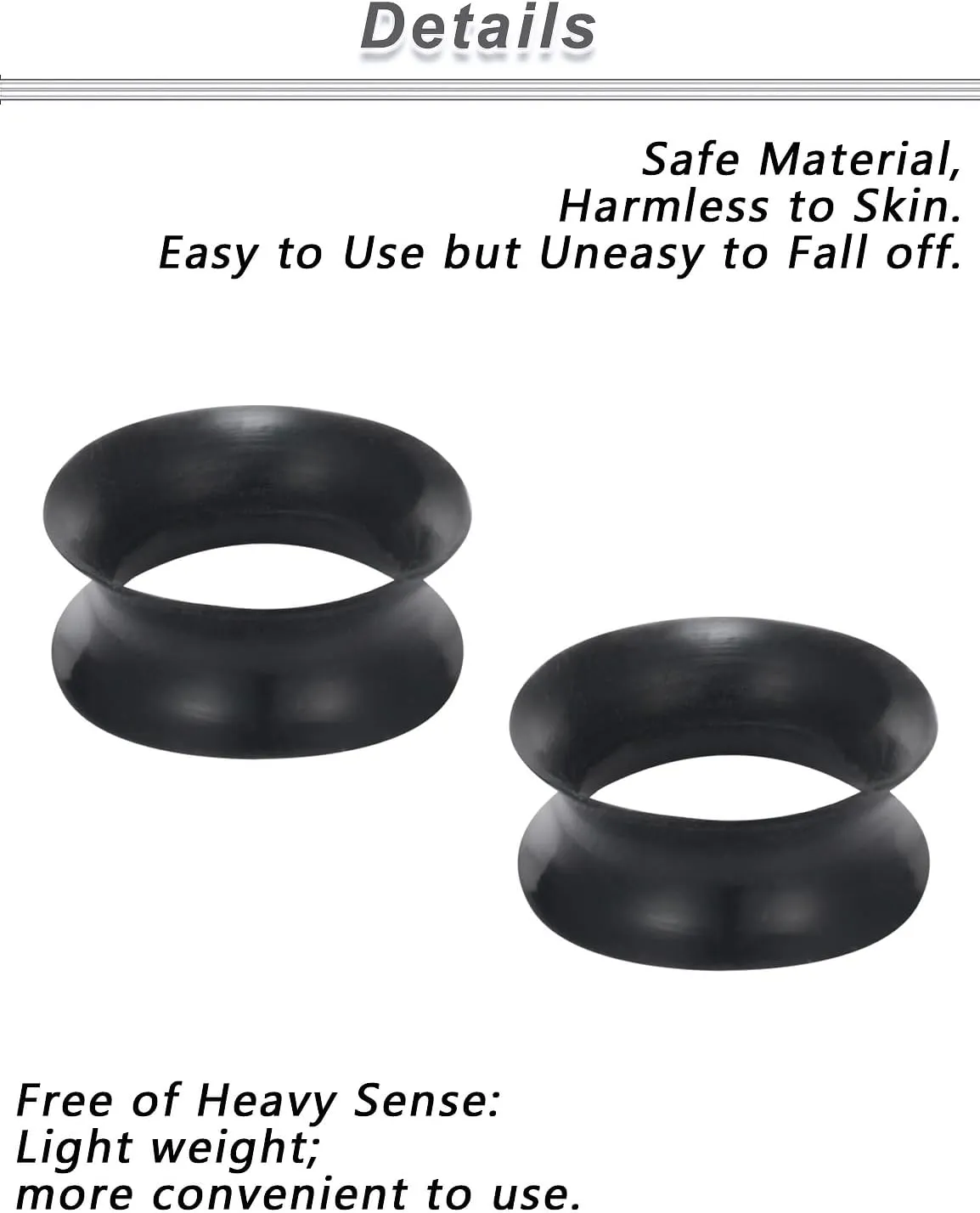 Yaalozei 10G-50mm Silicone Gauges for Ear Double Flare Gauges Tunnels Plugs Earrings Flexible Ultra Thin Ear Tunnels Stretching Set Gauges Earlets Plugs Black Gauges