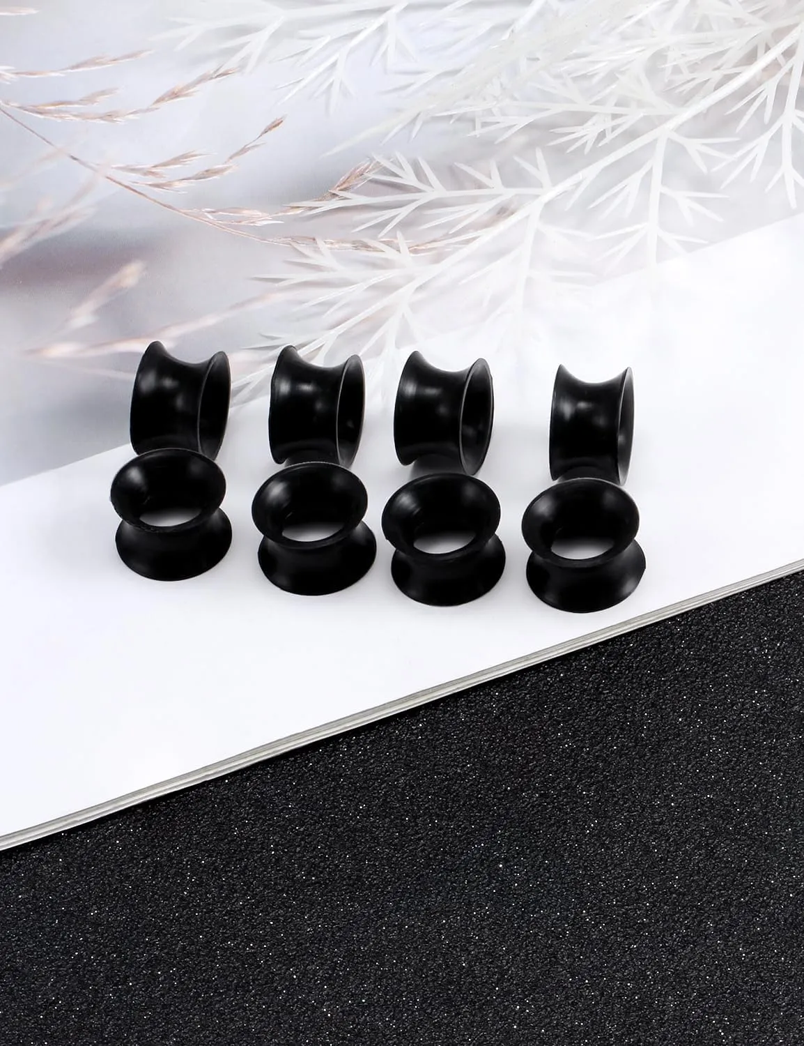 Yaalozei 10G-50mm Silicone Gauges for Ear Double Flare Gauges Tunnels Plugs Earrings Flexible Ultra Thin Ear Tunnels Stretching Set Gauges Earlets Plugs Black Gauges