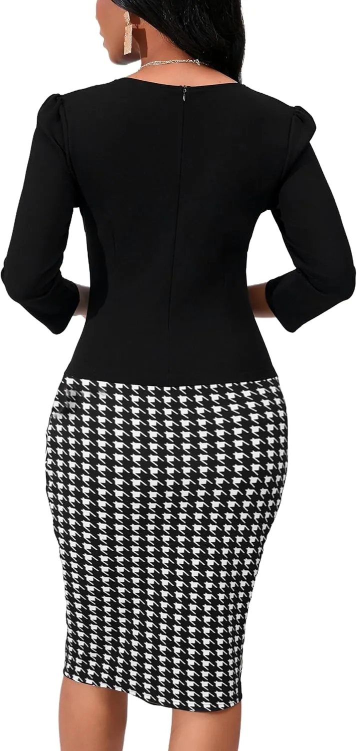 Yajedo Women's Reto Bodycon Midi Dresses 3/4 Sleeve Church Wear to Work Business Pencil Dress
